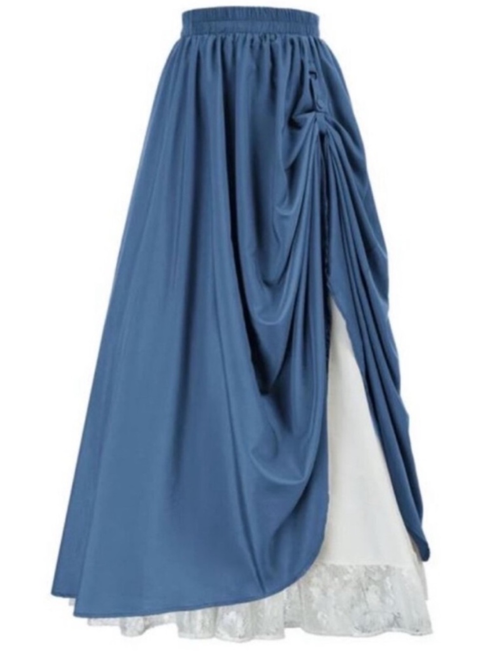 Scarlet Darkness Maxi Skirt Double-Layer Victorian Renaissance Skirt Blue Lace